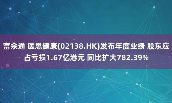 富余通 医思健康(02138.HK)发布年度业绩 股东应占亏损1.67亿港元 同比扩大782.39%