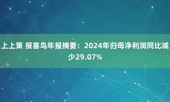 上上策 报喜鸟年报摘要：2024年归母净利润同比减少29.07%
